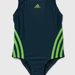 Jednodielne detské plavky adidas Performance zelená farba