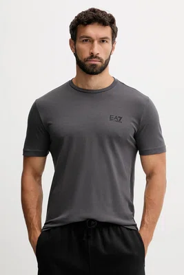Bavlněné tričko EA7 Emporio Armani pánské, šedá barva, s potiskem, PJVPZ.8NPT25