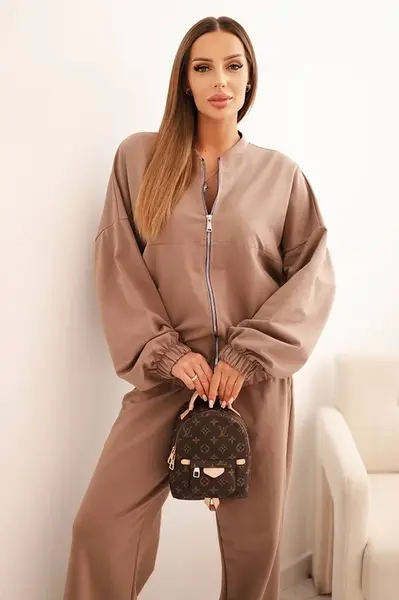 Polski Dámská souprava bavlněná s širokými nohavicemi a mikinou na zip fango