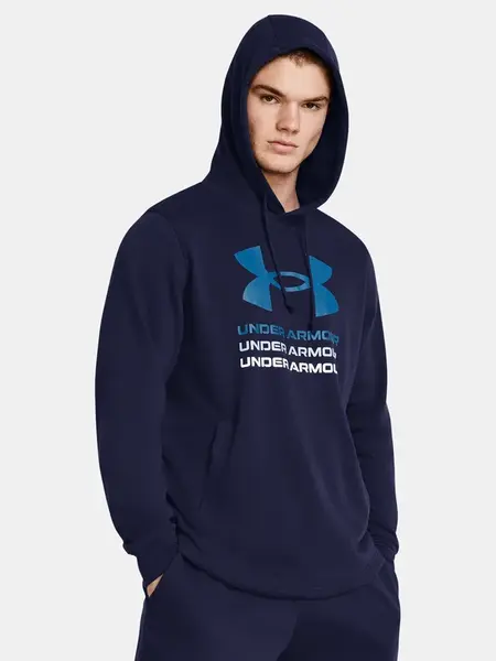 Tmavomodrá športová mikina Under Armour UA Rival Terry Graphic Hood
