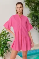 Trendyol Pink Weaving 100% Cotton Wide Cut Mini Beach Dress
