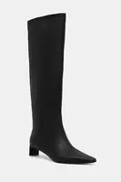 Kožené kozačky Calvin Klein SET BACK KITTEN HEEL KNEE BOOT dámské, černá barva, na podpatku, HW0HW02587
