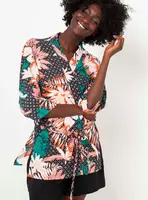 Čierne kvetované kimono s CAMAIEU lemovaním - Ženy