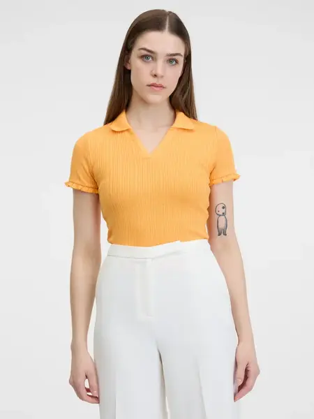 Oranžové dámske rebrované polo tričko ORSAY