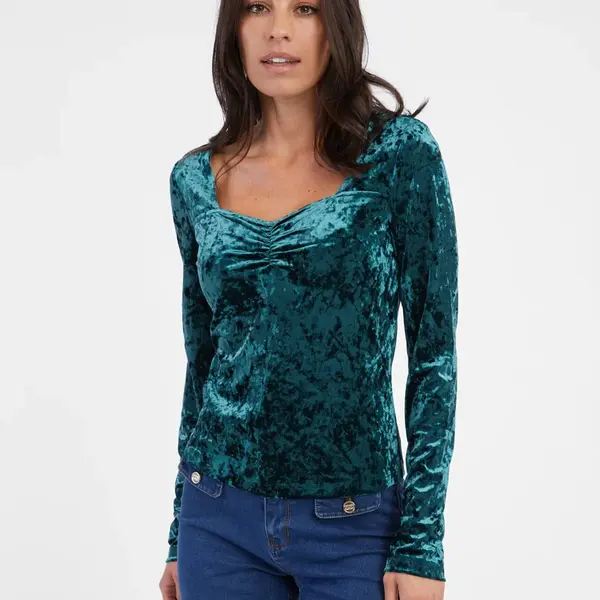 Petrolejový dámsky zamatový top ORSAY