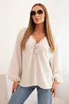 Kesi Włoski Dámská blůza s viskózou, s nařaseným výstřihem a ozdobou béžová