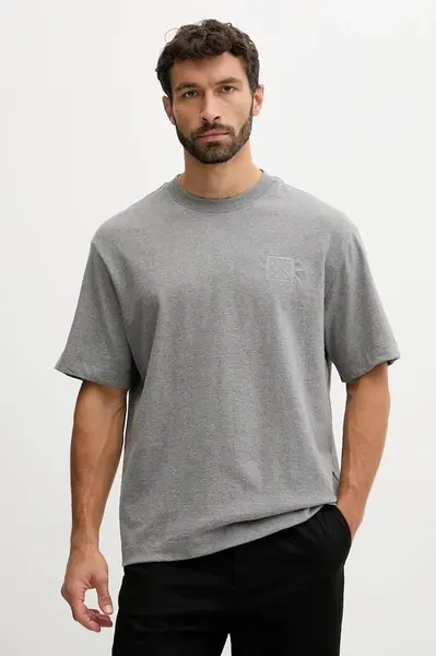 Bavlněné tričko Calvin Klein pánské, šedá barva, s aplikací, LV04LD224G