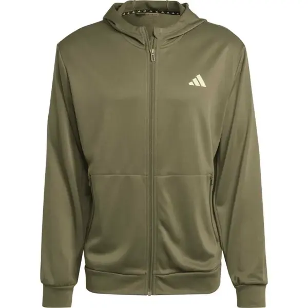 adidas TRAIN ESSENTIALS FULL-ZIP HOODIE Pánská sportovní mikina, khaki, velikost XXL