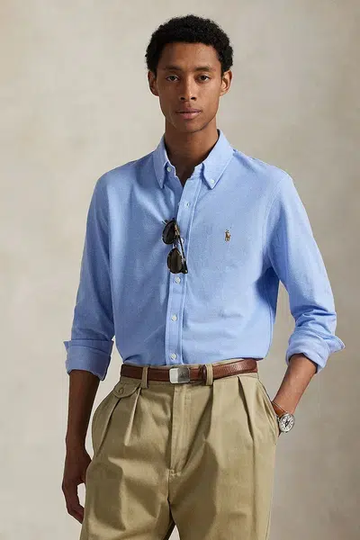 Bavlněná košile Polo Ralph Lauren pánská, modrá barva, regular, s límečkem button-down, 710979488