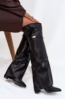 Boto Zateplené kozačky s vytočenou holínkou za koleno podpatek sloupek černé Serelle