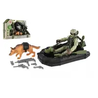 Vojenská sada plast člun, voják, pes s doplňky, 23x14x4cm