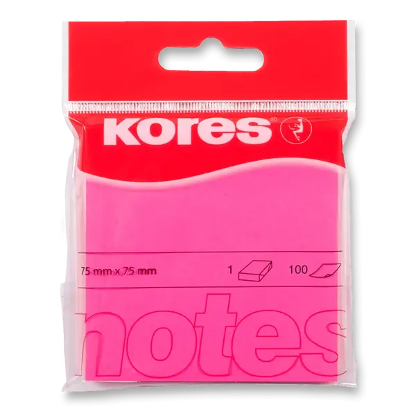 Samolepicí bločky Kores - neonové 75 x 75 mm, 100 listů - růžové