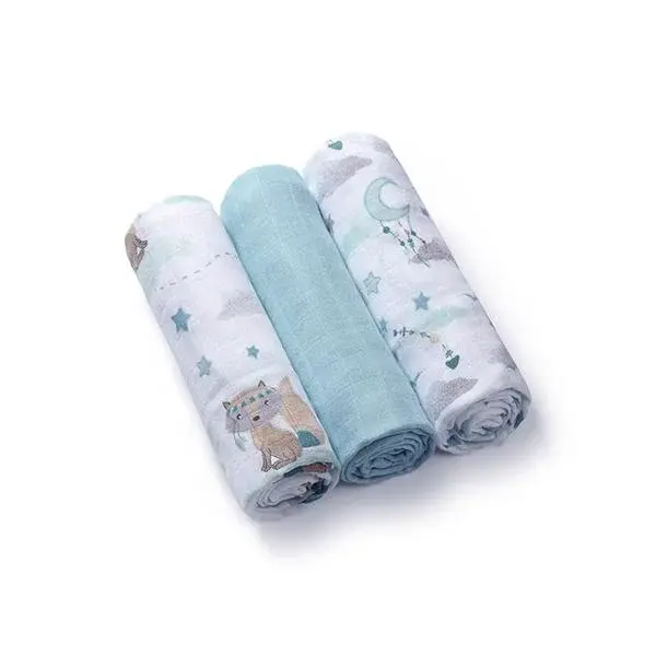 BABYONO Plenky bambusové 3 ks Blue, 70x70 cm