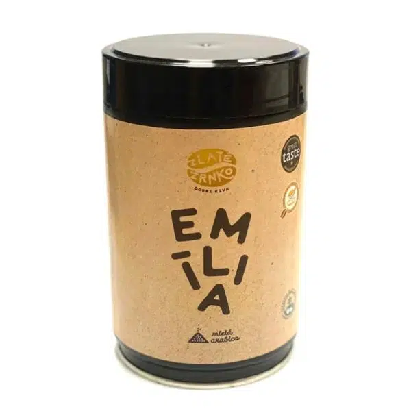 Káva Zlaté Zrnko - Emília (Zmes 100% arabika) &quot;VYVÁŽENÁ&quot; mletá v plechovke 250g