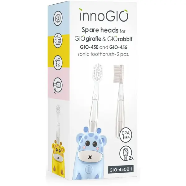 innoGIO GIOGiraffe & GIORabbit Spare Heads Transparent náhradní hlavice pro zubní kartáček pro děti GIOGiraffe & GIORabbit Sonic Toothbrush 2 ks
