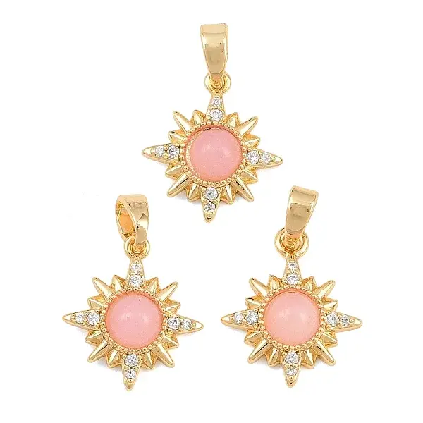 Brass Micro Pave Clear Cubic Zirconia with Rose Quartz Charms