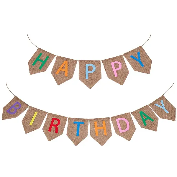 1 Set Word Happy Birthday Linen Hanging Banners Flags