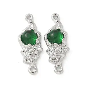 Brass Pave Green Glass Connector Charms