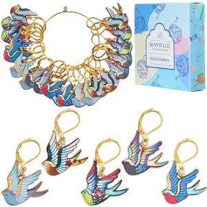 20Pcs 5 Colors Brid Theme Alloy Enamel Pendant Locking Stitch Markers