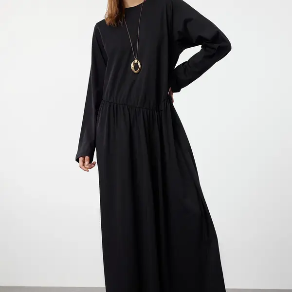 Trendyol Black Oversize Skirt Ruffle Knitted Dress