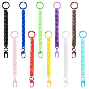 10Pcs Plastic Spiral Retractable Spring Coil Keychains