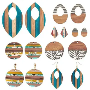 12Pcs 6 Style Resin & Walnut Wood Pendants