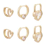 6Pcs 3 Styles Brass Micro Pave Clear Cubic Zirconia Hoop Earrings