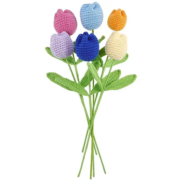 6Pcs 6 Colors Crochet Polyester Tulip Flower Ornaments