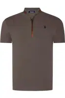 T8571 DEWBERRY PÁNSKÉ TRIČKO NA ZIP-HLADKÉ KHAKI