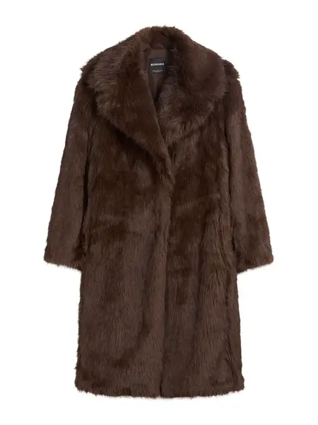 Bershka Zimný kabát  tmavohnedá