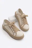 Marjin Women's Sneaker Thick Soled Lace-Up Sports Shoes Timole Beige