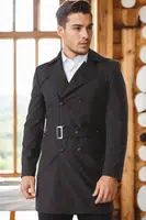 PLT8321 PÁNSKÝ KABÁT DEWBERRY - JEDNODUCHÝ ČERNÝ