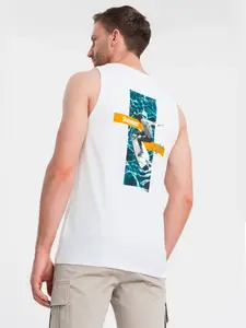 Ombre Summer Vibe printed men's cotton tank top - white