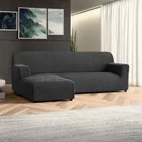 Bielastické poťahy COSTINA antracit sedačka s otomanom vľavo (š. 170 - 300 cm)