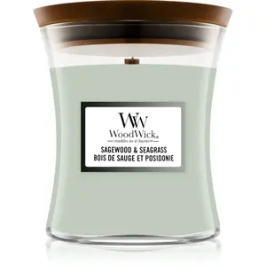 Woodwick Sagewood & Seagrass vonná sviečka s dreveným knotom 275 g