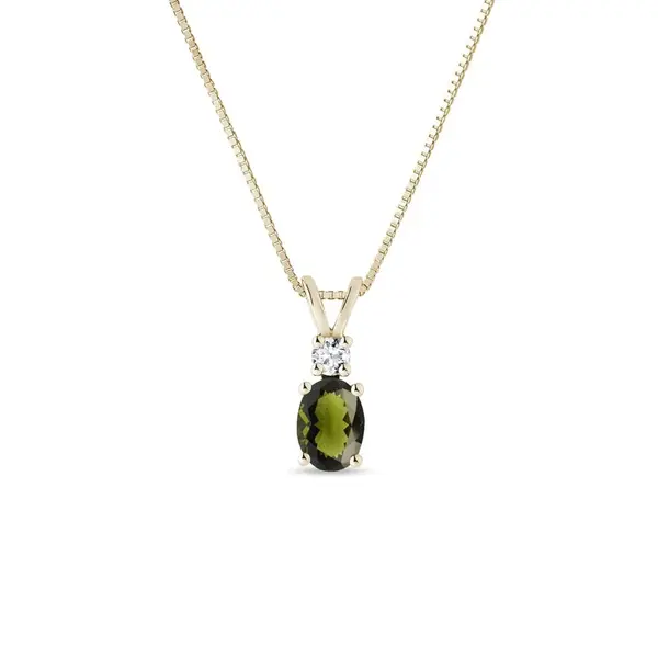 Náhrdelník s vltavínem a briliantem ve žlutém zlatě KLENOTA