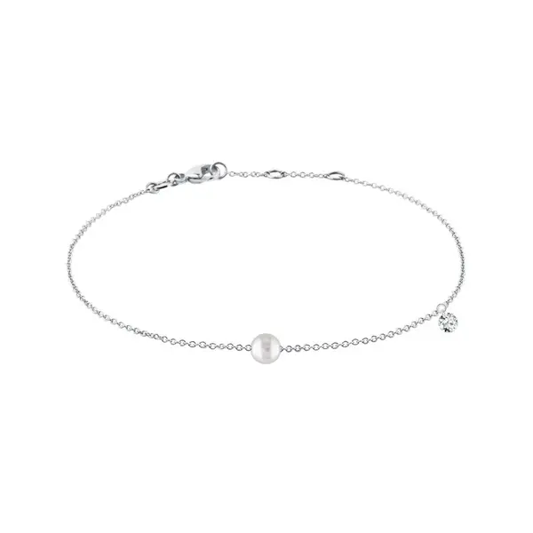 Náramek s perlou a diamantem v bílém zlatě KLENOTA