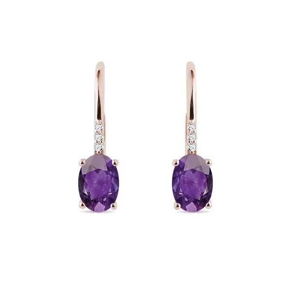 Náušnice z ružového zlata s diamantmi a ametystom KLENOTA