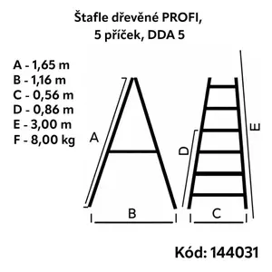 Štafle dřevěné PROFI, 5 příček, L = 165 cm, ENPRO