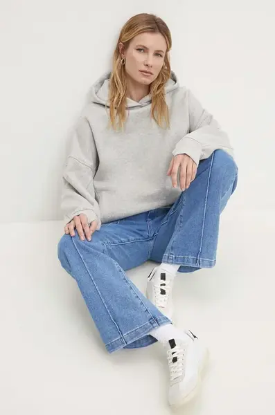 Mikina Answear.LAB dámská, šedá barva, s kapucí, melanžová