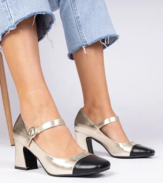 Gemre Golden women's pumps with black toe Radora