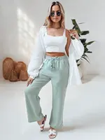 Spodnie damskie materiałowe wide leg LINESSA zielone Dstreet