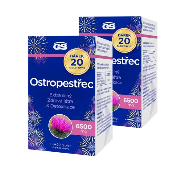 GS Ostropestřec 6500 mg, 2 × 60+20 tablet NAVÍC, dárkové balení 2025