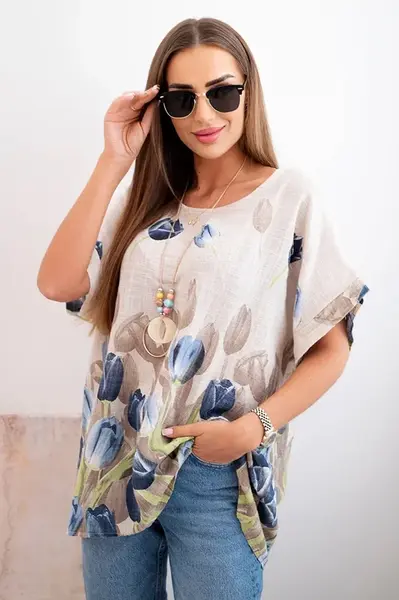 Kesi Włoski Dámská bavlněná košile s květinovým vzorem béžový