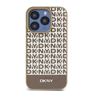 Zadní kryt DKNY PU Leather Repeat Pattern Bottom Stripe MagSafe pro Apple iPhone 15 Pro Max, hnědá