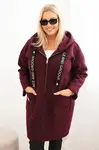 Kesi Włoski Dámsky kabát Plus Size z umelého baránka s kapucňou a vreckami slivkový
