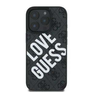 Zadní kryt Guess PU Leather 4G Big Love Logo MagSafe pro Apple iPhone 16 Pro, černá