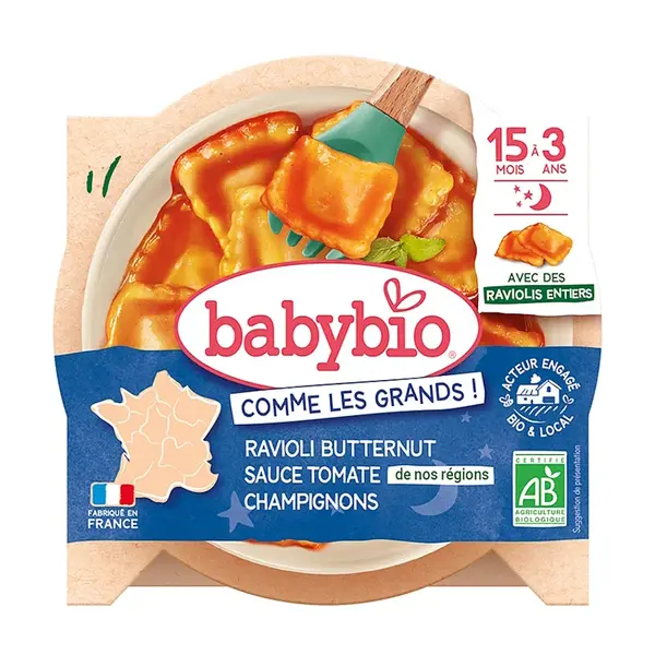 BABYBIO Ravioli s dýňovou nádivkou, rajčatovým pyré a žampiony 190 g