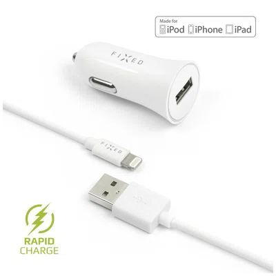 Autonabíječka FIXED + Lightning kabel, 2,4A bílá