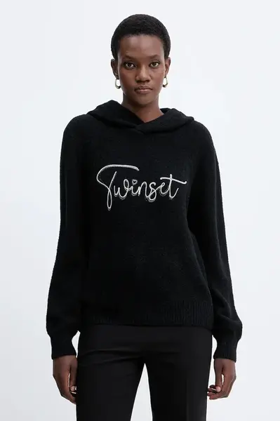 Svetr z vlněné směsi Twinset dámský, černá barva, 252LL3EAA